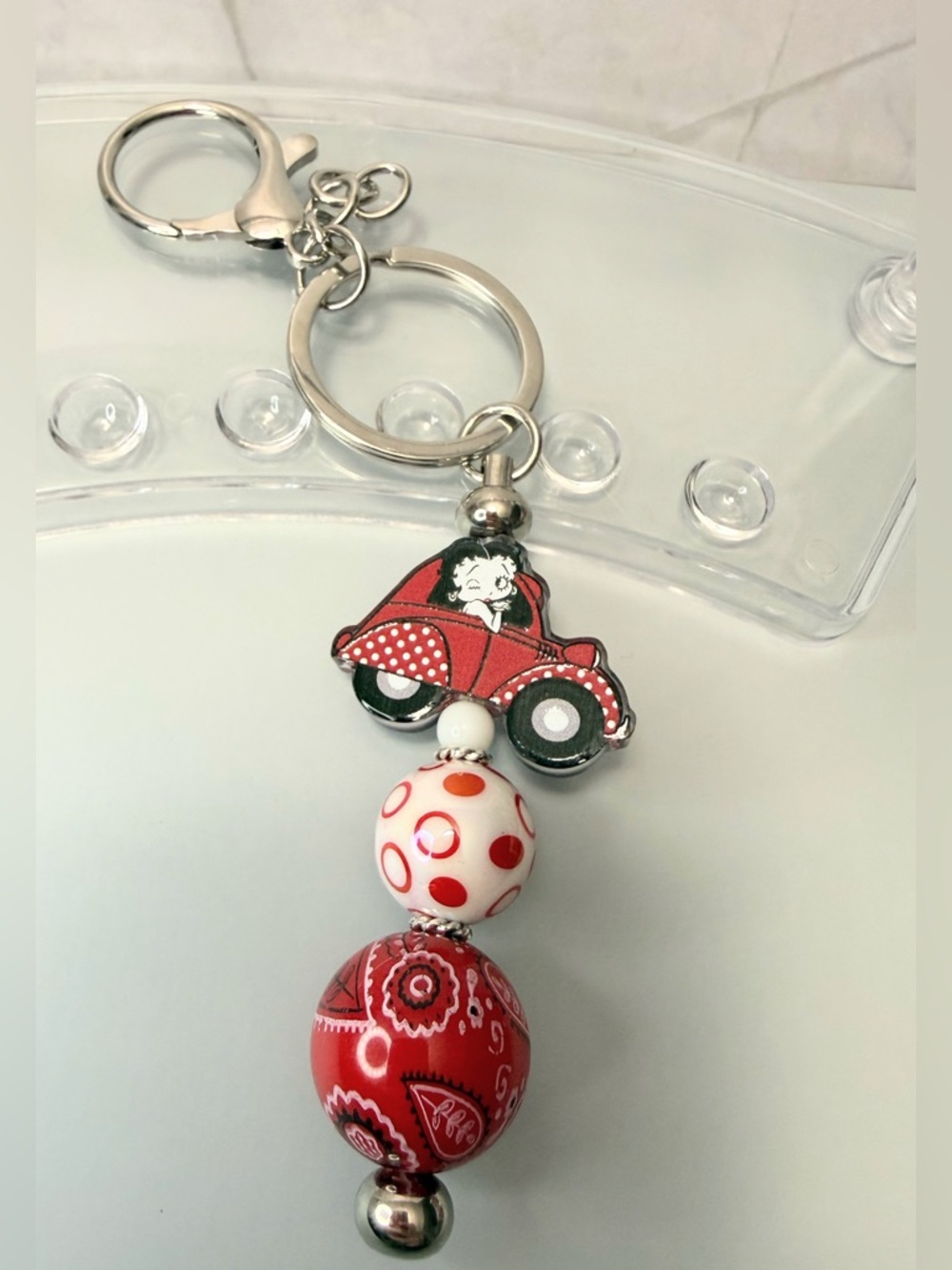 Betty Boop Red and White Beaded Keychain